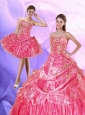 2015 Elegant Watermelon Quince Dress with Ruffled Layers and Appliques