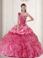 2015 Feminine One Shoulder Watermelon Quince Dresses with Pick Ups and Ruffles