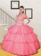 2015 Most Popular Beading and Ruffled Layers Sweet 15 Dresses in Hot Pink