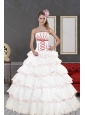 2015 Impressive White Quinceanera Dresses with Appliques and Ruffled Layers