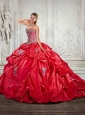 Free and Easy 2015 Red Quinceanera Dresses with Pick ups and Appliques