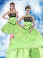 Wonderful Embroidery and Pick-ups Spring Green Quinceanera Dress for 2015