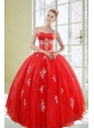 2015 Popular Red Quinceanera Dresses with Appliques