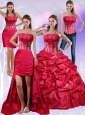 2015 Strapless Red Quinceanera Dress with Appliques and Pick Ups
