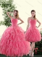 Beautiful Strapless Paillette Quince Dresses in Rose Pink for 2015