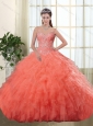 Gorgeous Spaghetti Straps Orange Red Quinceanera Dresses with Beading and Ruffles