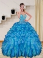 Popular Beading and Ruffles Baby Blue Sweet 15 Dresses for 2015