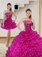 2015 Detachable Fuchsia Quince Dress with Beading and Ruffled Layers