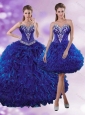 2015 Elegant Royal Blue Quinceanera Dresses with Beading and Ruffles