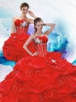 2015 Pretty Sweetheart Red Quince Dresses with Beading and Pick Ups