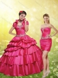 2015 Red Strapless Quinceanera Dresses with Appliques and Pick Ups