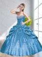 2015 Romantic Baby Blue Quinceanera Dresses with Beading and Pick Ups