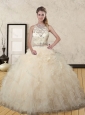 Beautiful Champagne Scoop Quinceanera Dress with Beading and Ruffles