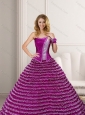 Fashionable Strapless 2015 Fuchsia Quinceanera Dresses with Ruffled Layers and Beading