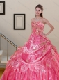 Pretty Watermelon 2015 Quinceanera Dress with Appliques and Pick Ups