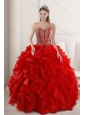 2015 Fashionable Red Quinceanera Dresses with Beading and Ruffles