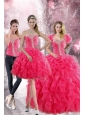 2015 Pretty Hot Pink Sweetheart Sweet 15 Dresses with Beading and Ruffles