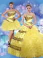 2015 Strapless Yellow Quinceanera Dresses with Beading and Ruffles