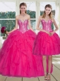 2015 Top Seller Hot Pink Sweet 15 Dress with Ruffles and Beading