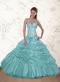 The Super Hot Halter Top Beading and Ruffles Dresses for Quince in Aqua Blue