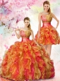 2015 New Arrival Pink and Gold Quinceanera Dress with Beading and Ruffles