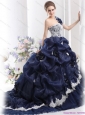 2015 One Shoulder Ruffles Quinceanera Dresses with Hand Made Flowers and Pick Ups