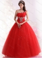 2015 New Arrival Red One Shoulder Sweet 15 Dresses with Rhinestones