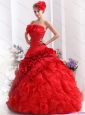 2015 Romantic Strapless Dresses for a Quinceanera with Hand Made Flowers