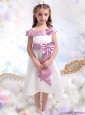 Off The Shoulder White Little Girl Pageant Dresses with Flower and Bowknot