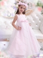 Scoop Appliques and Bowknot Pageant Dresses for Girl in Baby Pink
