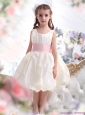 Perfect White Scoop 2015 Little Girl Pageant Dress with Light Pink Sash