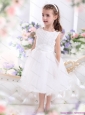 Scoop Tea Length White 2015 Little Girl Pageant Dress with Sash