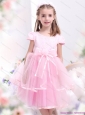 Unique Bowknot and Appliques 2015 Little Girl Pageant Dresses in Rose Pink