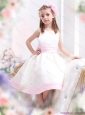 White Scoop Little Girl Pageant Dress with Light Pink Bowknot