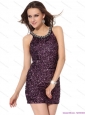 2015 Sexy Bateau Mini Length Prom Dress with Sequins