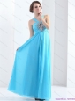 2015 Sexy Halter Top Floor Length Prom Dress with Ruching and Beading