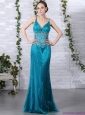 Popular Beading Prom Dresses with Brush Train and Spaghetti Straps