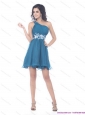 Popular One Shoulder Ruching Beading Prom Dresses for 2015