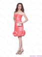 Popular Strapless Watermelon Red Prom Dress with Beadings and Ruching