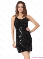 Sexy 2015 Black Spaghetti Straps Prom Dress with Sequins