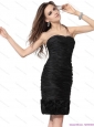 Sexy 2015 Strapless Black Prom Dress with Hand Made Flowers and Ruching
