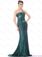2015 New Style One Shoulde Prom Dress with Ruching and Brush Train