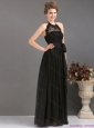 Elegant 2015 Halter Top Sash Prom Dress in Black