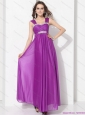 Elegant Empire Floor Length Prom Dress with Ruching and Beading