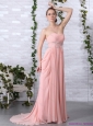 Modest 2015 Cheap Brush Train Sweetheart Prom Dress in Peach