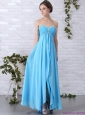 Modest 2015 Gorgeous Long Prom Dresses with Ruching and Beading