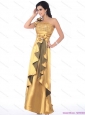Popular One Shoulder Gold Prom Dress with Hand Made Flowers and Ruching