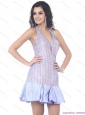 Popular Sequined Halter Top Mini Length Prom Dress for 2015
