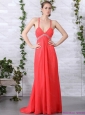 Spaghetti Straps Prom Dresses with Ruching and Beading