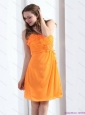 2015 Gorgeous Strapless Orange Prom Dress with Hand Made Flowers and Ruching